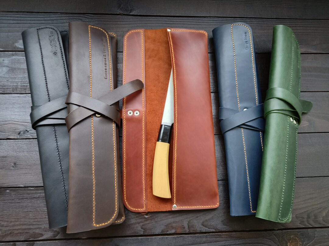 Brown Roll Knife, Chef Knife Holder, Leather Chefs Knife Roll, Case for