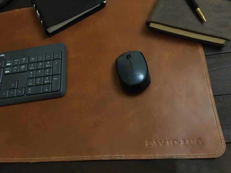 Stitched leather desk mat, various sizes and colors. image 1