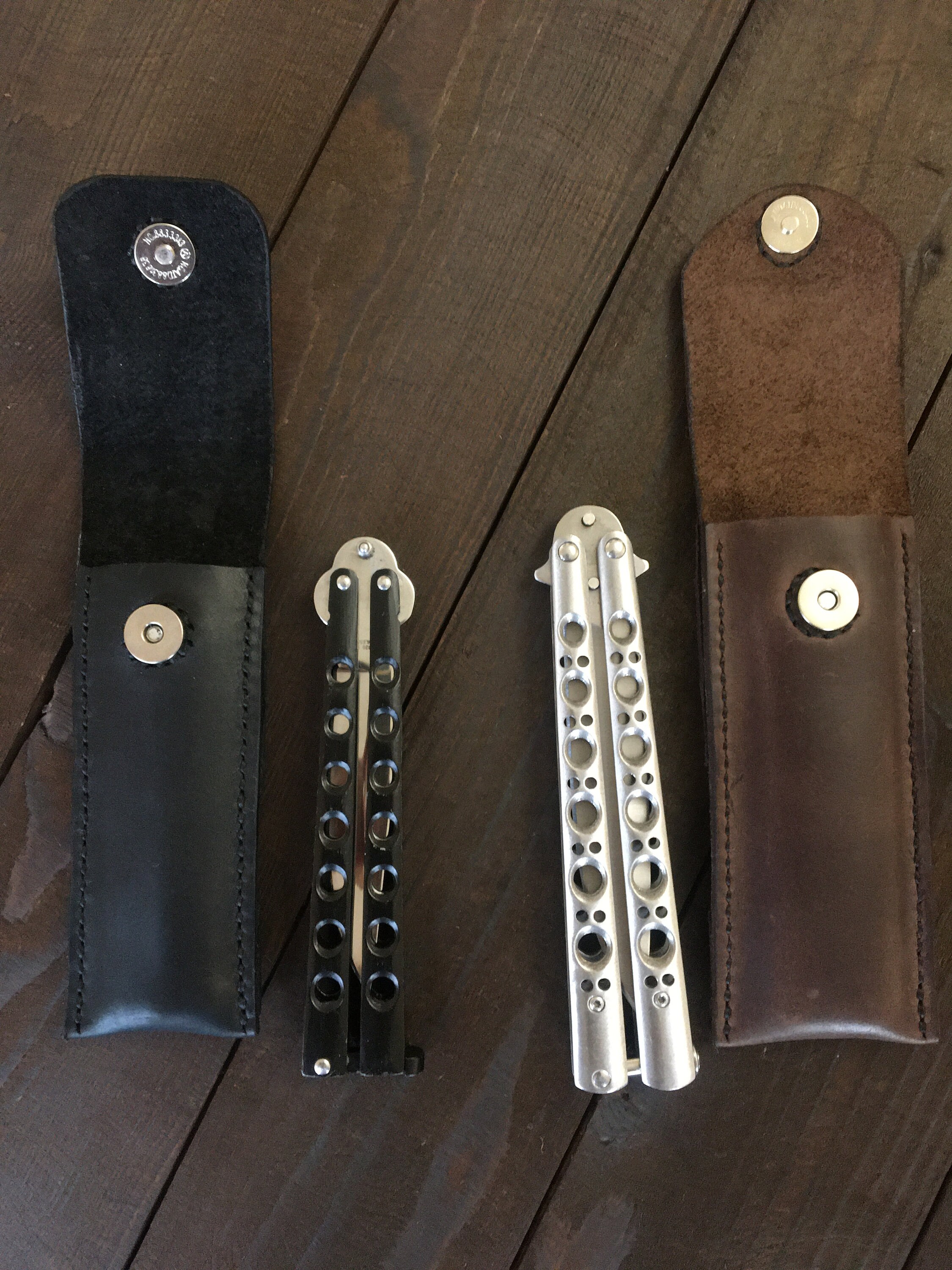 Leather case for Butterfly knife with two horizontal and Etsy