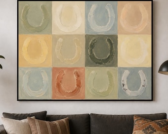Hand-Painted Horseshoe Wall Art, Modern Equestrian Canvas, Lucky Symbol Decor