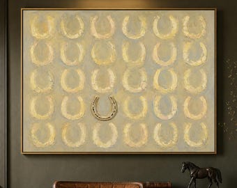 Hand-Painted Horseshoe Wall Art, Neutral Western Equestrian Canvas Painting