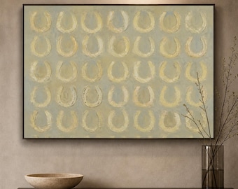 Hand-Painted Neutral Horseshoe Wall Art, Minimalist Equestrian Canvas Painting