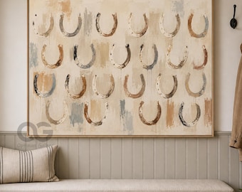 Hand-Painted Horseshoe Wall Art, Modern Farmhouse Decor, Neutral Western Painting