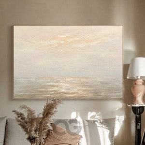 Großes Meer Sonnenuntergang Strand Gemälde Küsten Gemälde Große Wand Kunst beige abstrakte Gemälde Meer Wand Kunst Himmel Leinwand Gemälde Wand Dekor