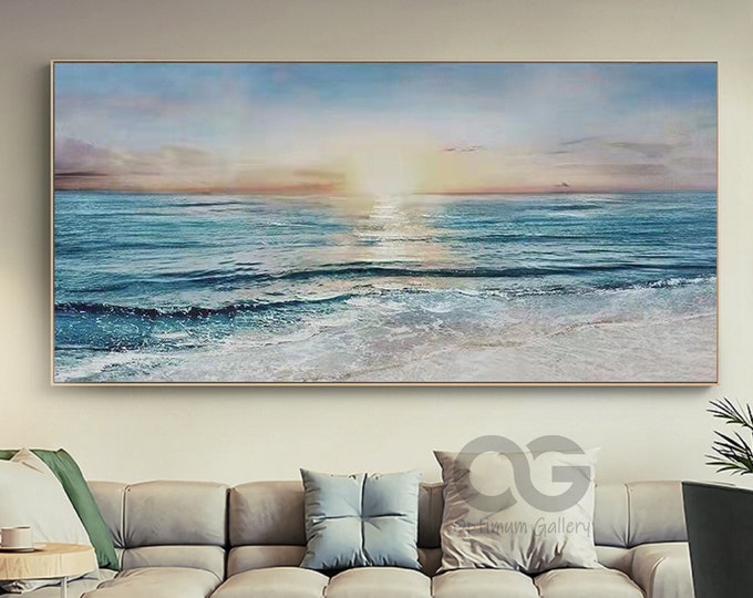 Textured Ocean Sunset Painting, Large Beach Landscape Canvas Art - Etsy ...