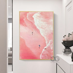 The Beach Joys Wall Art Hand Painted Large Heavy Textured Painting Pink Beach Painting Abstract White Wave Wall Art Contemporary Art Decor