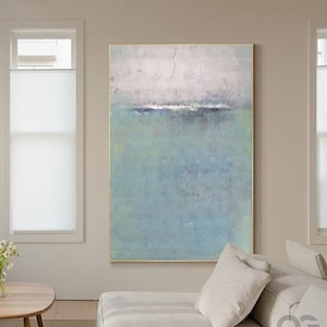 Framed Minimalist Green Painting Abstract Ocean Canvas Art Large Green Sea Landscape Painting Acrylic Original Modern Green Beach Wall Art