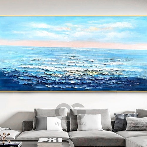 Textured Ocean Wave Wall Art Large Blue Sea Painting Seascape Etsy