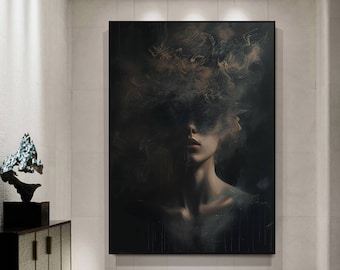 Groot portretschildering gezicht, abstracte vrouw canvaskunst