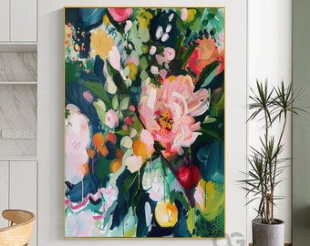 Original Textured Flower Painting: Abstract Floral Garden Wall Art