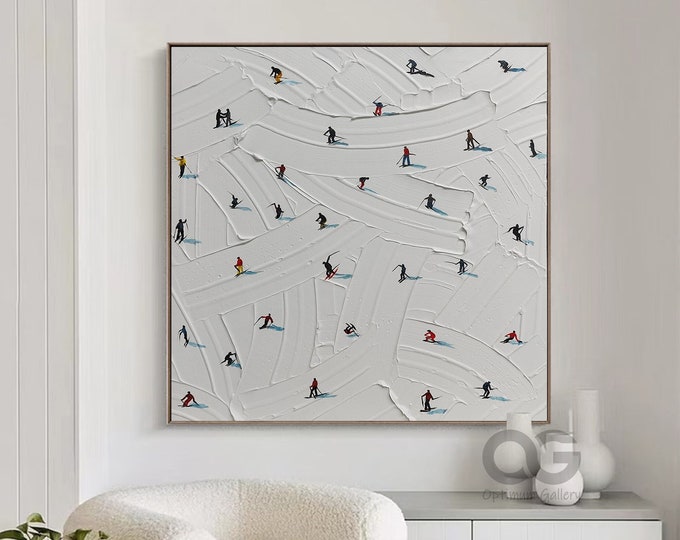 Ski Sport Canvas Painting: Snowy Mountain Texture Art