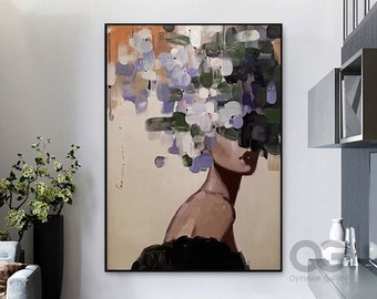 大きな顔のない肖像画 抽象的な女性の絵画 女性の顔のアートワーク オリジナルの壁アート 比喩的なキャンバスアート 額入り女性 ホームデコレーション