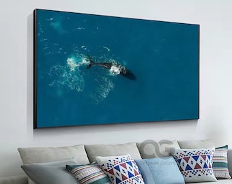 Blauer Wal Original Kunst für Zimmer Wal Moderne Kunstwerk auf Leinwand Whale Home Design Wand-Dekor Unterwasser Leben Wand Art Set Whale Art Decor