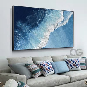 Blue Abstract Ocean Landscape Oil Painting on Canvas Large Original ...