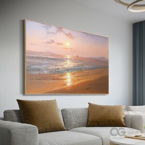 Framed Beach Sunset Painting Acrylic Beach Scene Painting on ...
