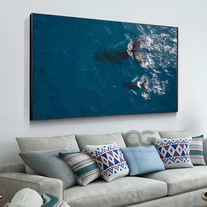 Original Whale Oil Painting on Canvas Large Abstract Blue Ocean Canvas Art Modern Animal Wall Art Whale Wall Art For Living Room Wall Decor