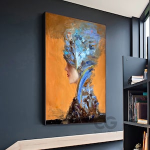 Gran retrato sin rostro, pintura abstracta de dama, pintura de rostro de mujer, arte de pared original, arte figurativo en lienzo, arte enmarcado, decoración de lienzo de mujer