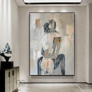 Gift For Wife Abstract Lady Framed Woman Face Artwork Family Canvas Painting Decor Woman Canvas Art Faceless Portrait Painting Wall Decor