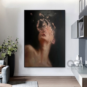 Gran pintura abstracta de mujer, rostro de mujer, arte de pared original, retrato sin rostro, pintura, arte figurativo en lienzo, decoración de pared de mujer enmarcada