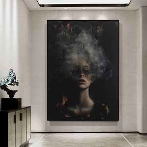 Large Abstract Lady Painting Woman Face Wall Art Original Wall Art Faceless Portrait Painting Figurative Canvas Art Framed Woman Wall Decor