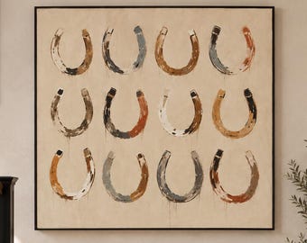 Hand-Painted Lucky Horseshoe Canvas Art, Neutral Western Decor