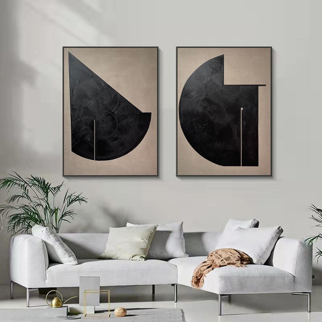 Set of 2 Brown Wabi Sabi Wall Art Brown Black Abstract Painting Brown ...