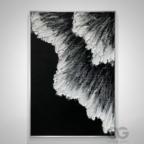 Black and White Ocean Art Black Beach shops Abstract Painting White Wave Art Black&White 3D Textured Art Black Wall Art Modern Pastel Room Decor