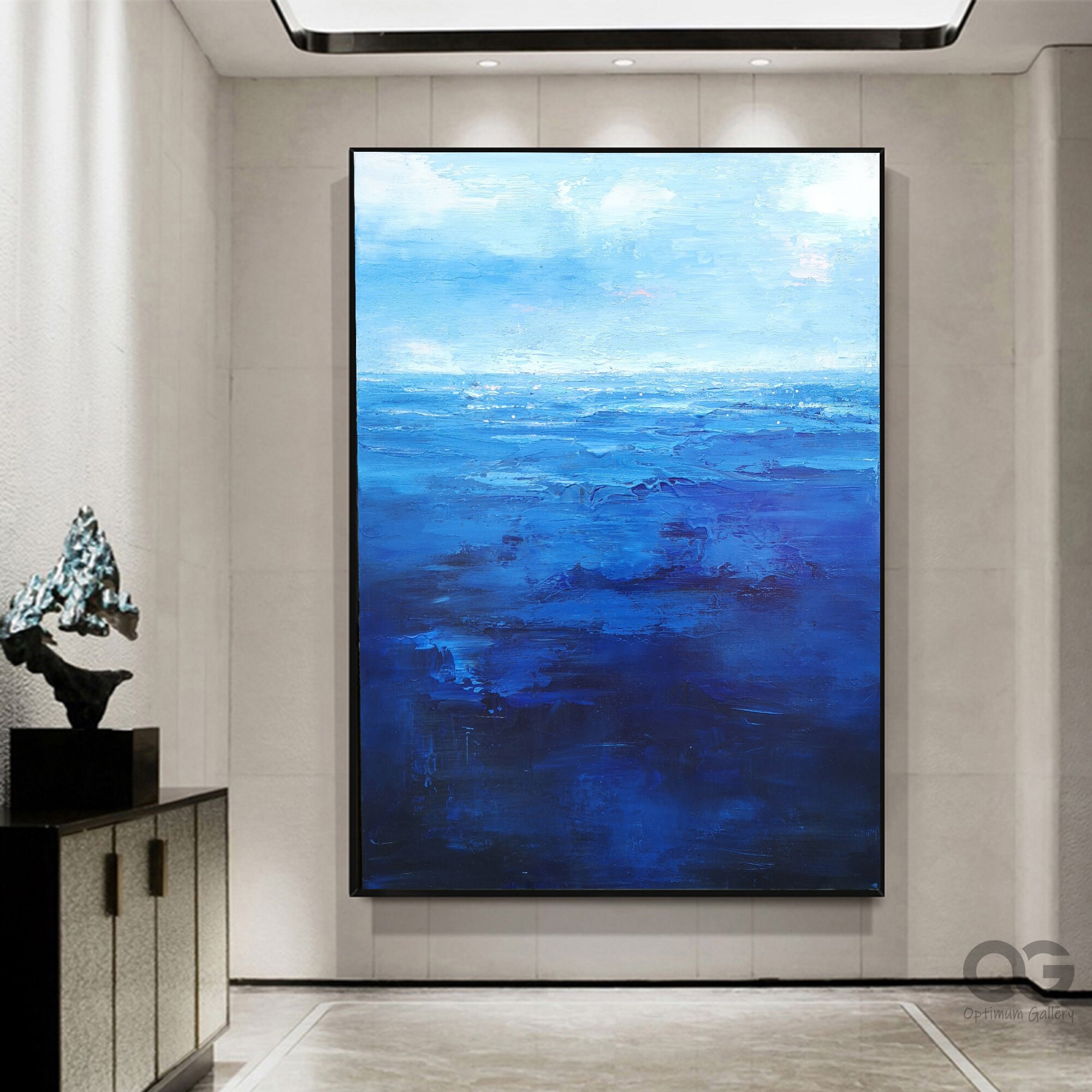 Textured Beach Landscape Painting： Turquoise Ocean Acrylic Art
