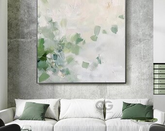Textured Sage Green Abstract Painting, Minimalist Canvas Art