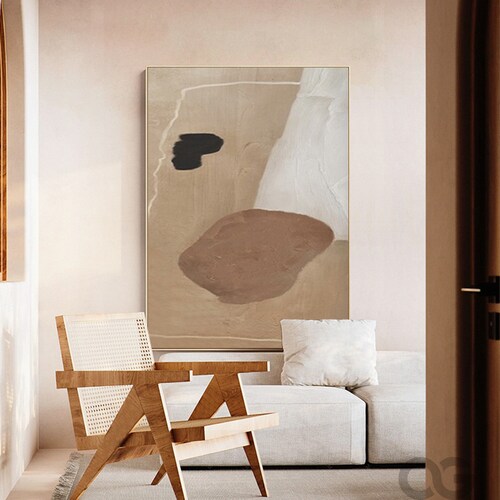 Large Original Abstract Canvas Painting Contemporary Brown Art Black White shops Painting Minimalist Abstract Painting For Living Room Wall Decor