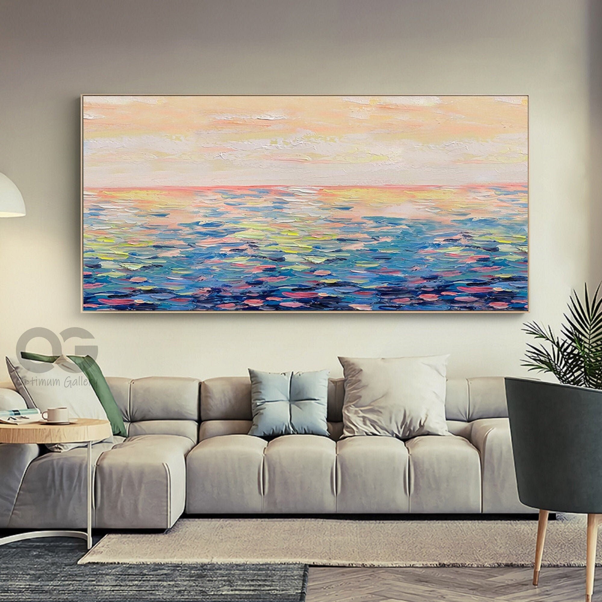 Large 3D Textured Ocean Painting： Coastal Canvas Home Decor