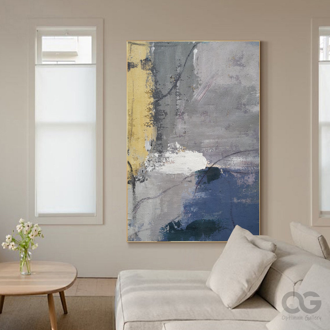 Large Blue Abstract Painting on Canvas Grey and Blue Abstract Etsy