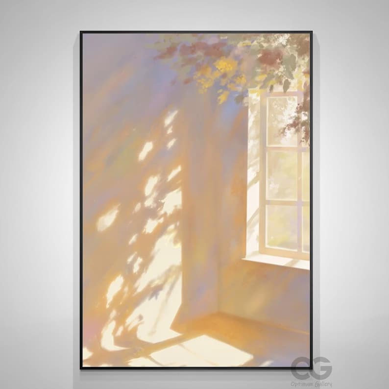 Sunlight Window Abstract Painting: Soft Pastel Minimalist Canvas Wall ...