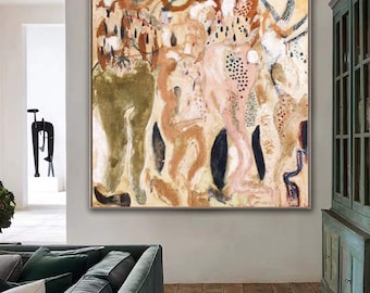 Original Abstract Portraiture Canvas Art, Bohemian Figurative Decor, Warm Earthy Wall Hanging Square Statement