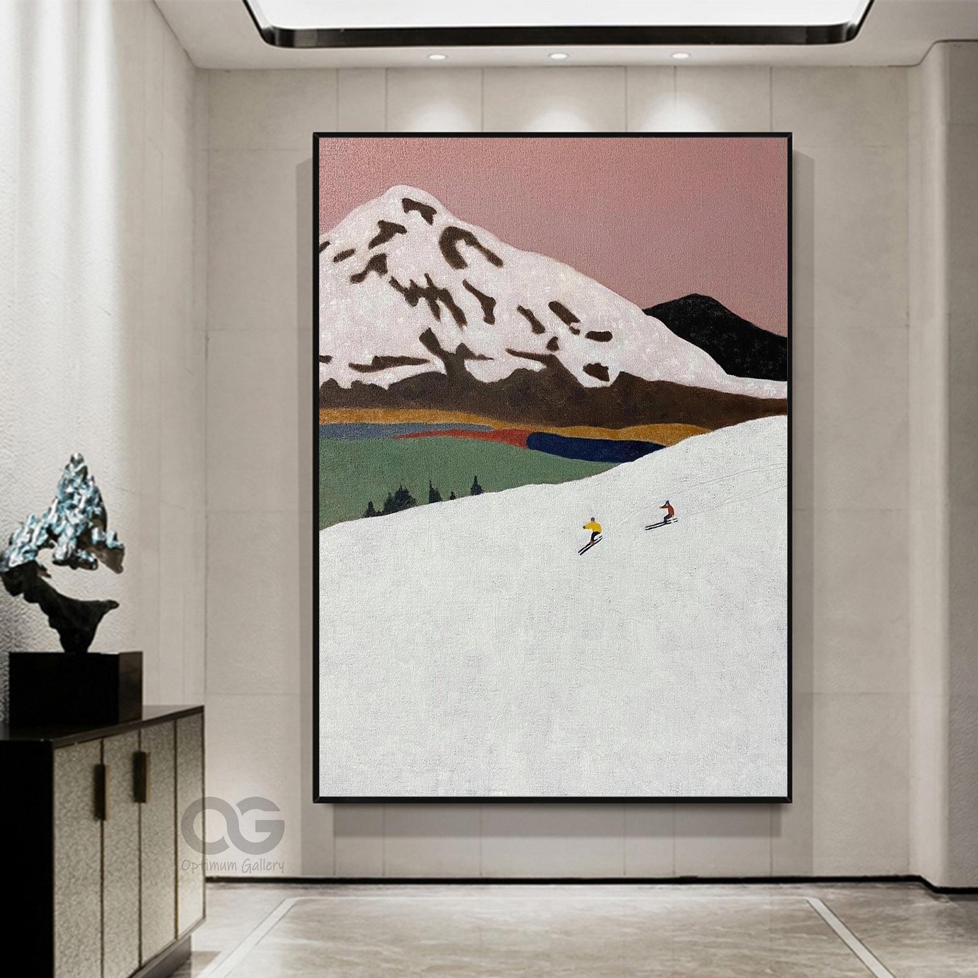 Vintage Ski Painting, Winter Snow Mountain Landscape Art - Etsy