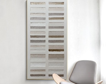 Large Creamy White Textured Painting, Beige Minimalist Canvas Art