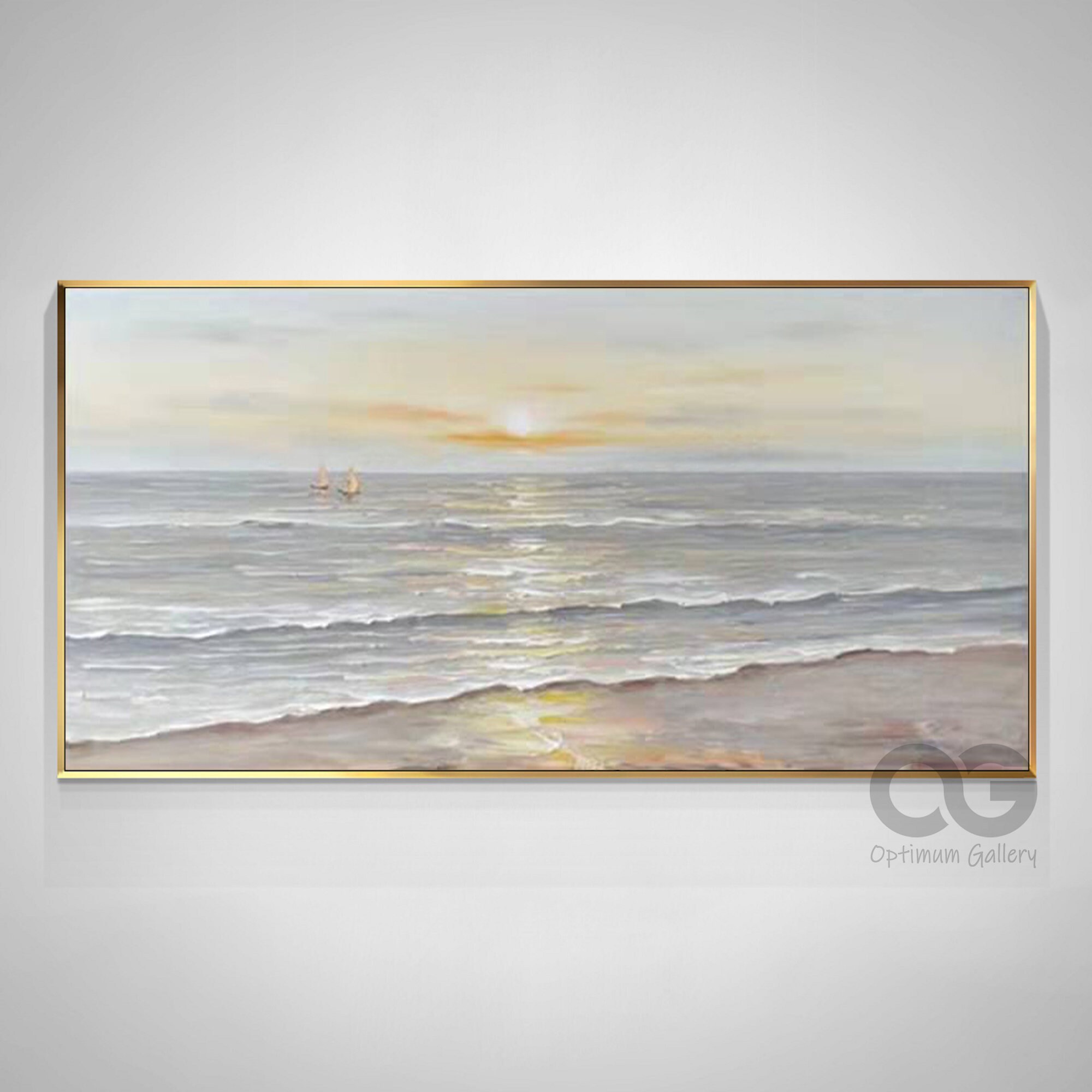 Textured Ocean Sunset Painting, Large Beach Landscape Canvas Art - Etsy UK