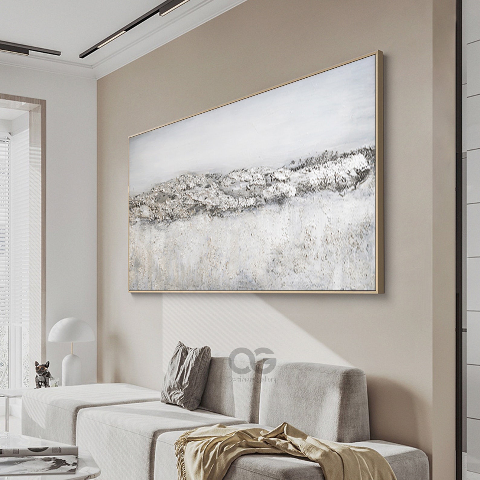 White And Silver Canvas Painting Framed Textured Abstract Etsy