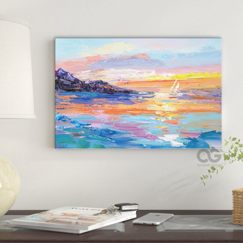 Coastal Abstract Canvas Painting Large Coastal Wall Art Framed Etsy
