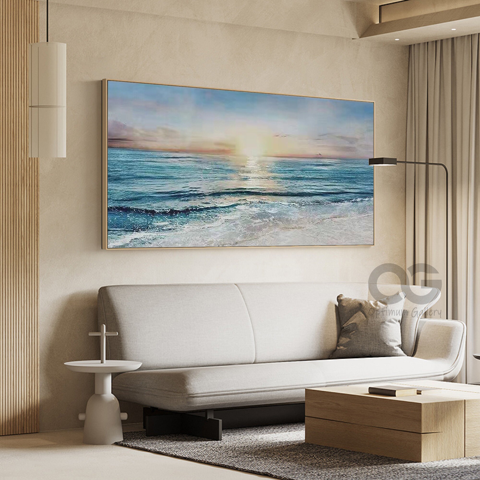 Framed Abstract Ocean Sunset Painting, Large Seascape Canvas Art - Etsy