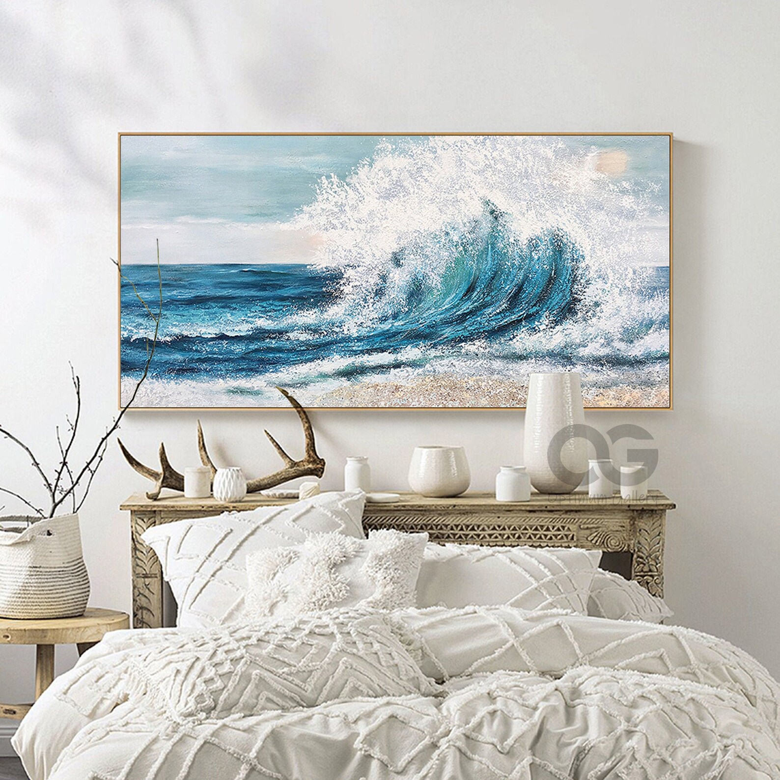 Ocean Wave Wall Art Framed Large Blue Ocean Painting Seascape Etsy