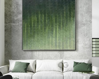 Large Green Abstract Painting, 3D Textured Canvas Art