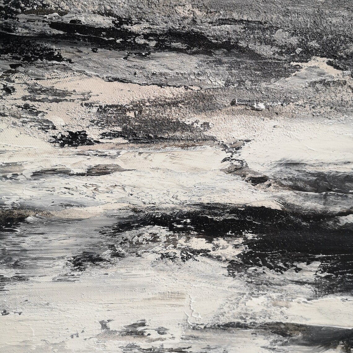 Black And White Beach Painting Large Abstract Ocean Art Etsy