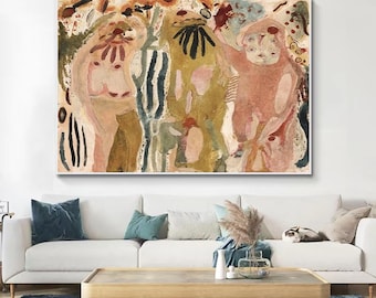 Original Hand Painted Oil Artwork: Abstract Figurative Canvas, Earth Tone Statement Art