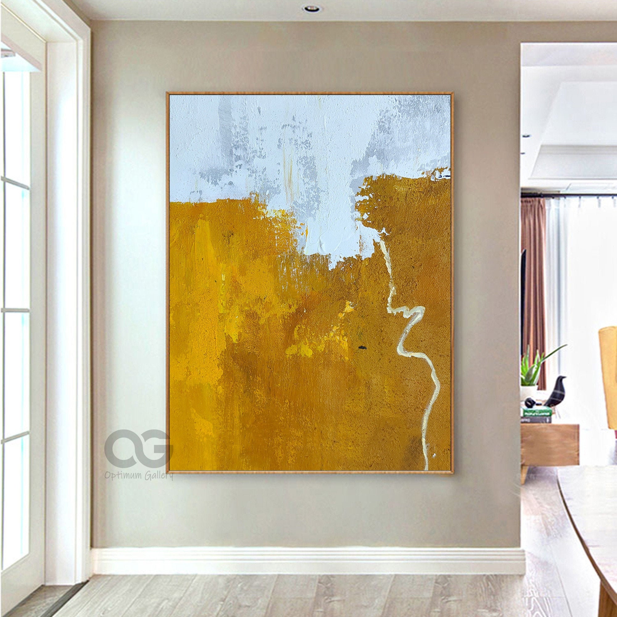 Large Minimalist Abstract Painting Yellow and White Canvas Art Etsy