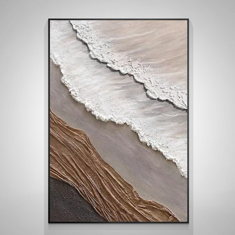 3D Minimalist Ocean Wave Painting on Canvas Earth Tone Waves Art ...