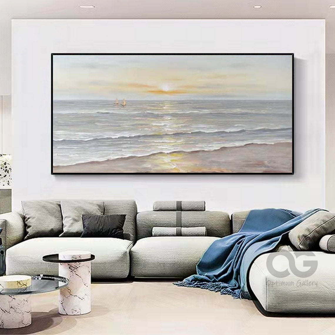 Large Ocean Sunset Painting on Canvas Textured Ocean Painting Beach ...