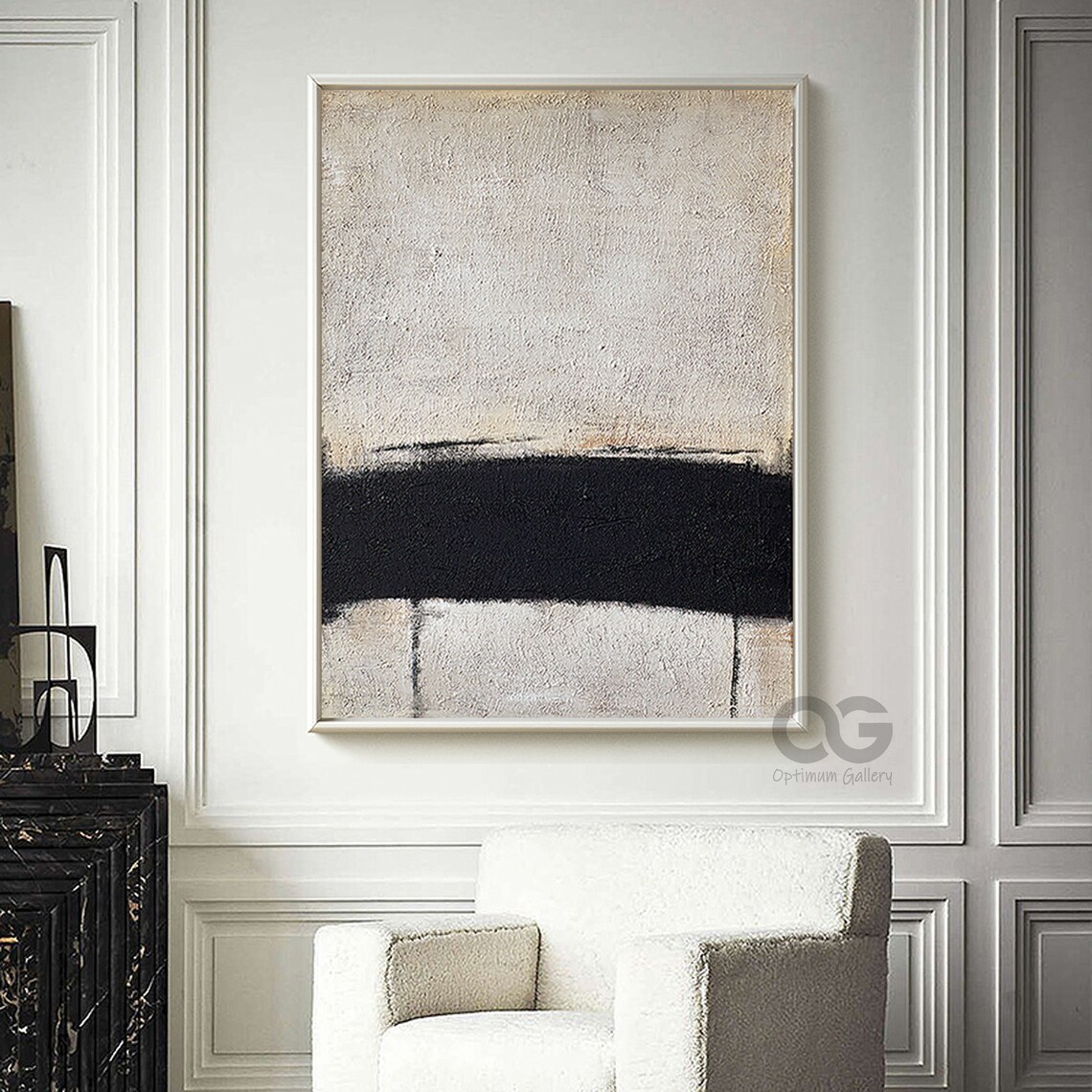 Original Beige and Black Wall Art Large Modern Abstract Painting ...