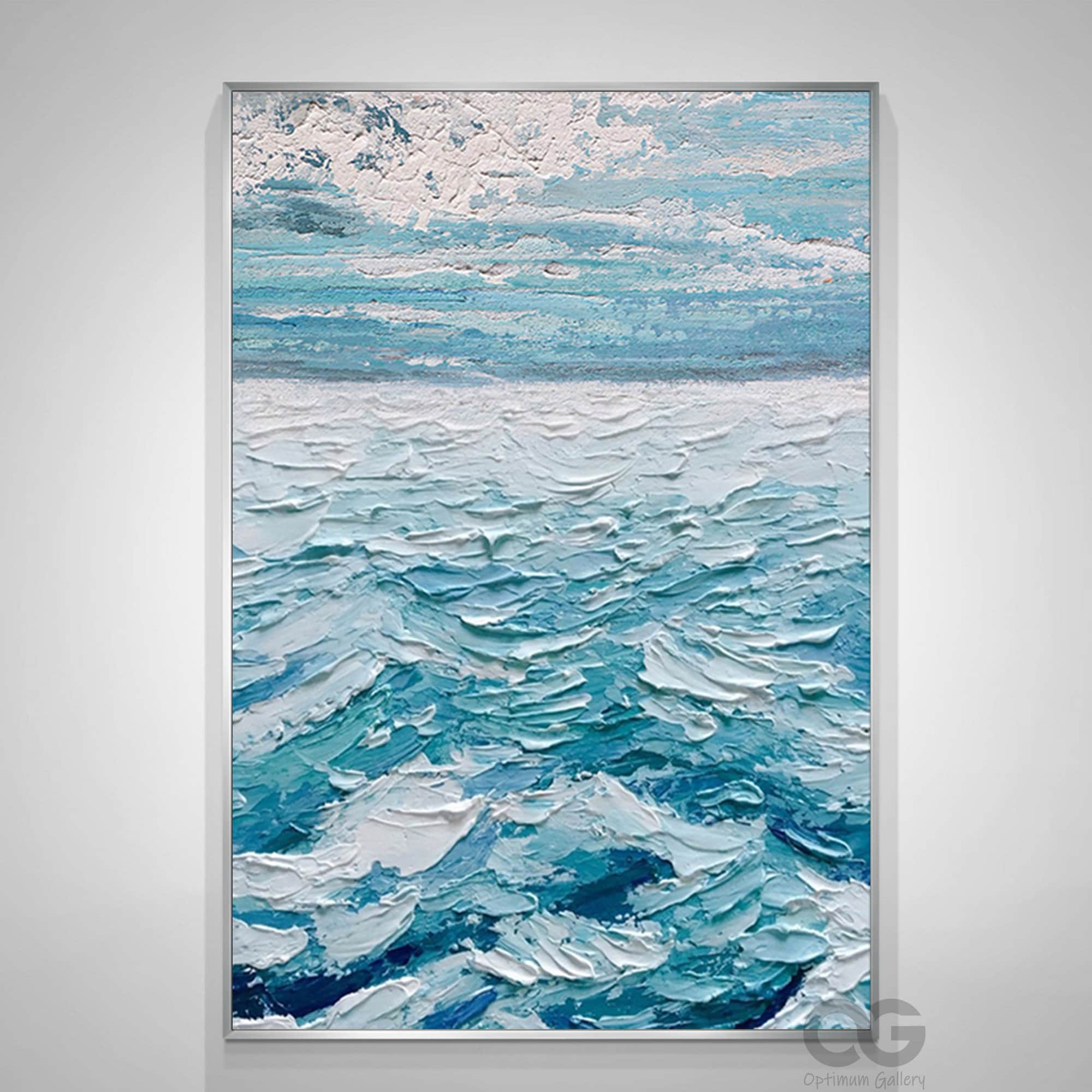 Framed Abstract Ocean Painting Large Ocean Wall Art Textured Etsy