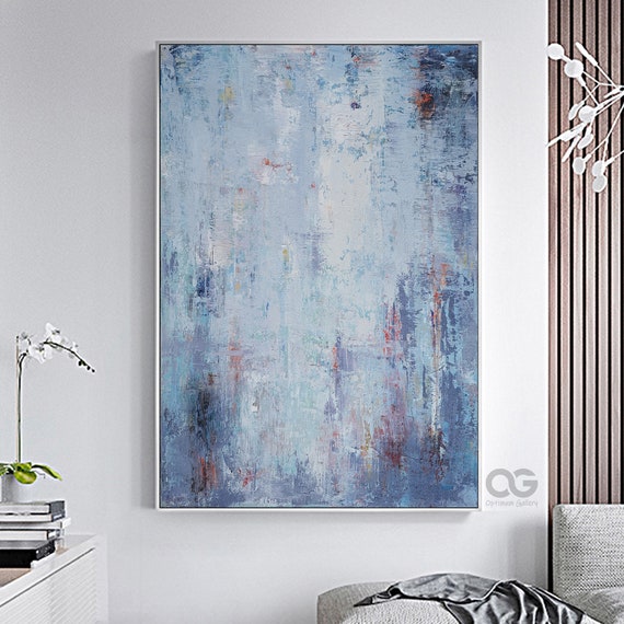 Large Blue Abstract Painting Light Blue Canvas Art Huge Canvas 